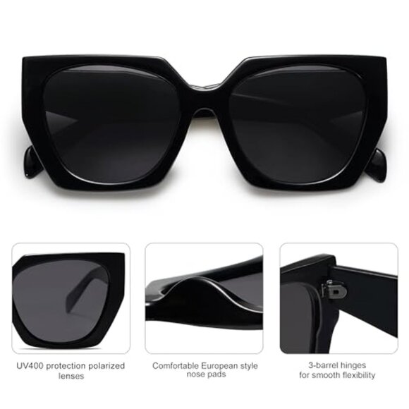 Large Oversized Polarized Sunglasses Square Cateye Style UV400 Protection main image 7